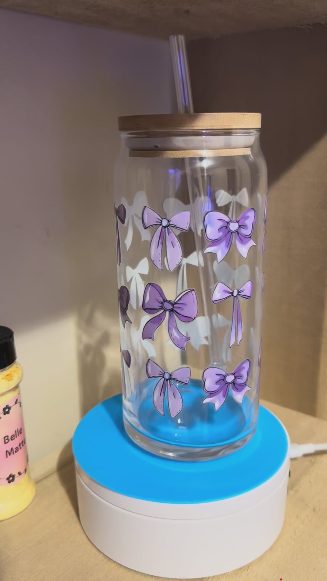 Purple bow glass tumbler!